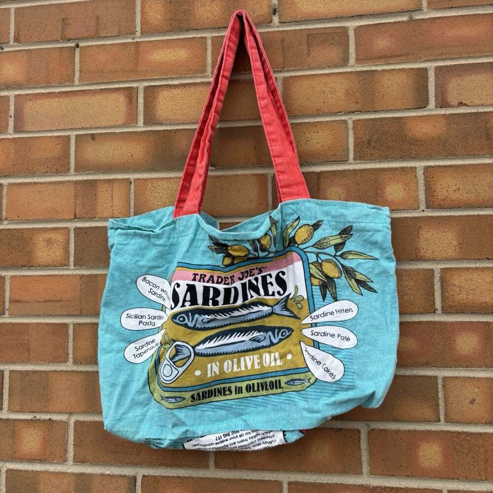 Trader Joes Canvas Reusable Cotton Bag Sardine Shopping Tote